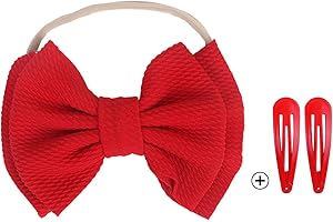 5 Pieces Red Headbands for Baby Girls, Soft Bow Knots Nylon Hair Bands