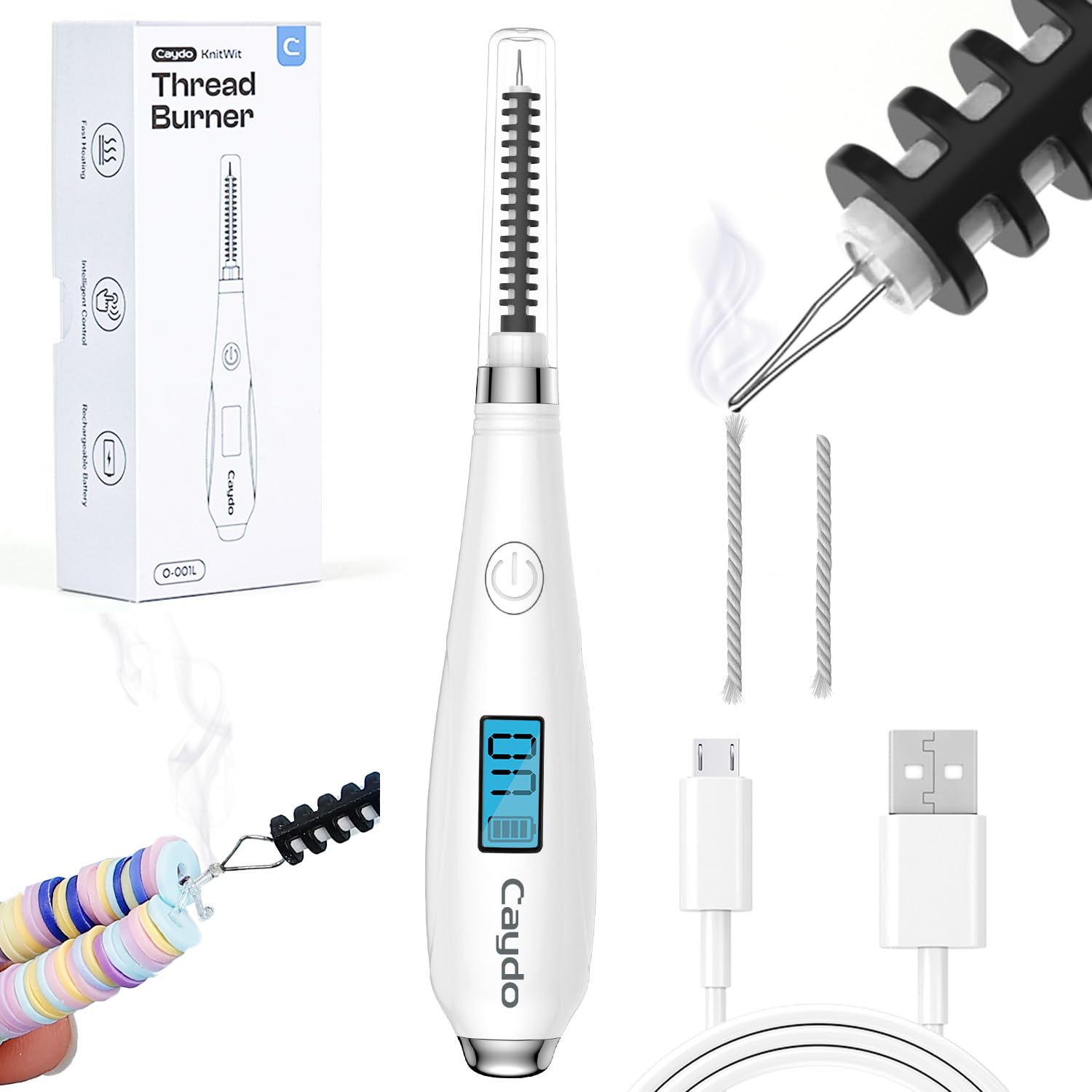 Thread Burner, USB Rechargeable Thread Zapper with LCD Display, Burn and Melt Easily, Cautery Pen for Beading, Weaving, Sewing, Leather & Jewelry Making