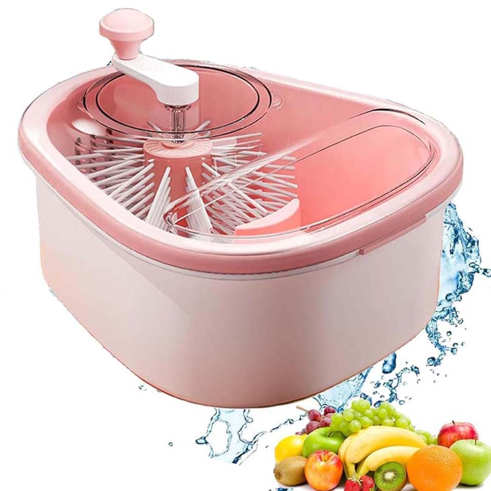 LUCKKY Fruit Cleaner Spinner, Obst-Reinigungsschleuder, Tragbarer Obstwäscher mit Deckel, Große Obst-Waschschleuder, Gemüses-Reinigungsschleuder Mit Waschkorb, Obst- Und Gemüses Chrubber (Rosa)