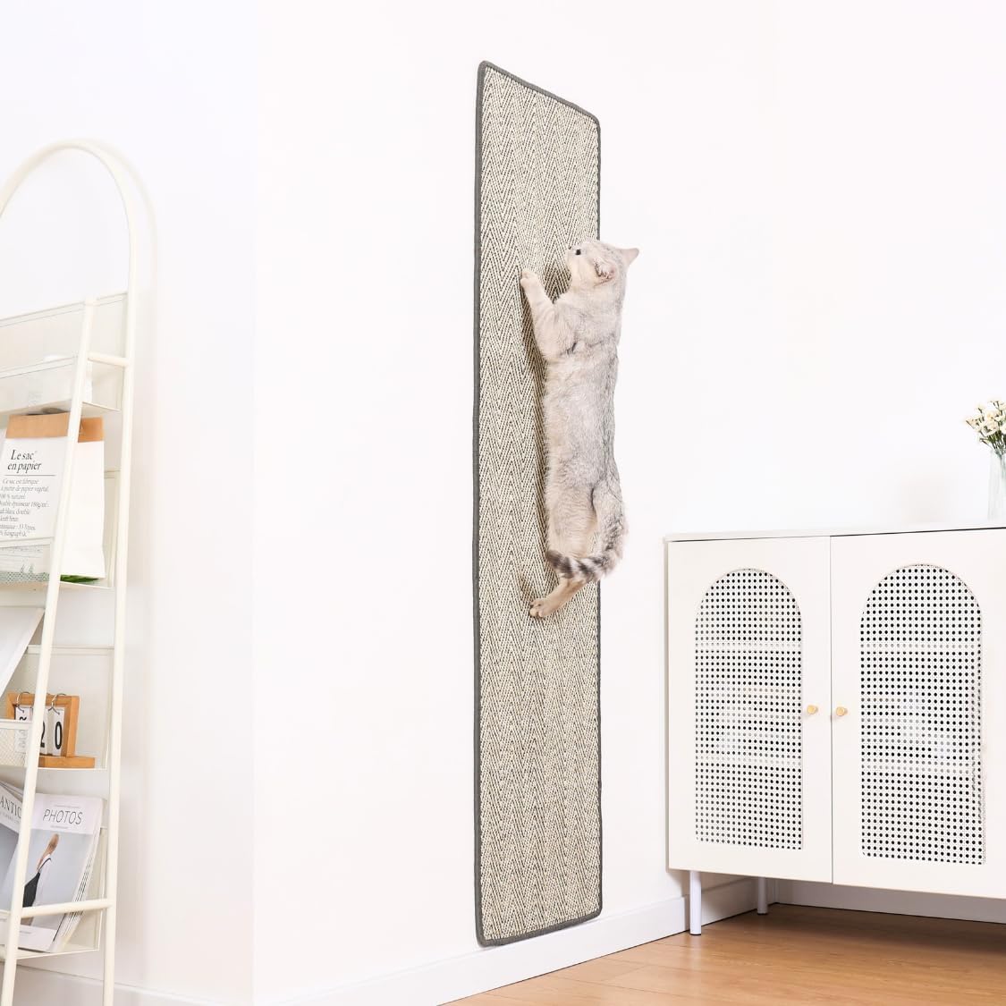 67''x15.7'' Extra Long and Thickened Sisal Cat Runner Rug, Wall Climbing Carpet, Sofa Protector, Durable Cat Wall/Door/Corner Scratcher, Attachable Scratch Pad for Indoor Cats, Hallway Rug(Fishbone)