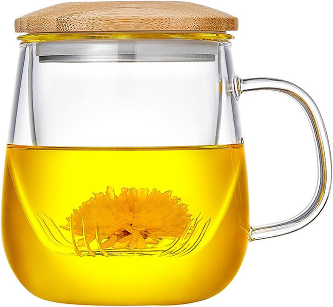 Glass Tea Cup infuser Lid with Handle Tea Pots for Steeping Loose Leaf Tea,Durable Tea Cup Flower Tea Cup Mug,Glass Tea Mug（470mL）
