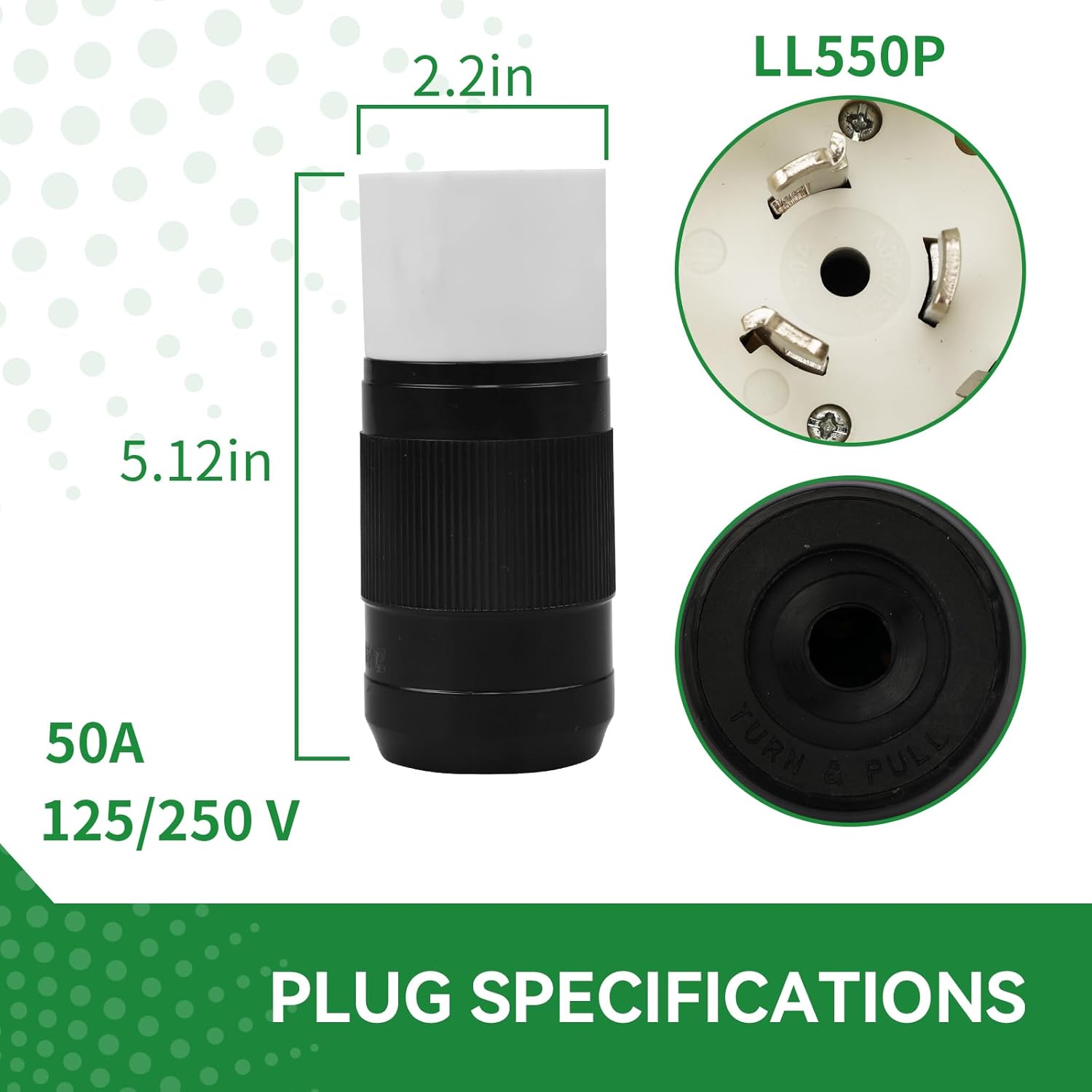50 Amp Twist Lock Plug LL550P CS6365 Generator Power Cord Connector, ETL Listed - Image 2