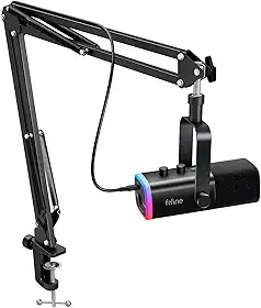 FIFINE conjunto de microfone para jogos XLR/USB, mic dinâmico para PC para podcasting, kit de microfone RGB para computador com suporte para braço de lança,para gravação de voz vocal-AM8T Preto