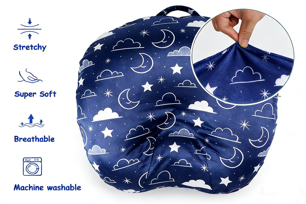 Minky - Funda extraíble para tumbona de recién nacido, funda de almohada de lactancia, suave y cómoda, se adapta a la tumbona Boppy (azul marino, estrellas y nubes), grande