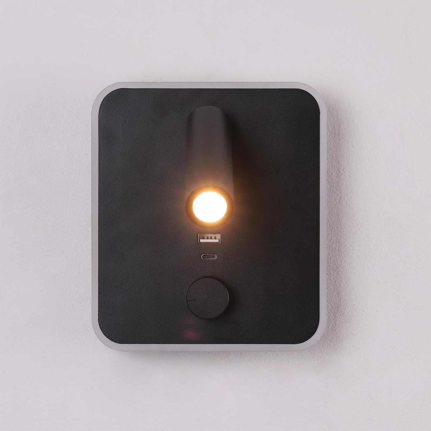 30W Schnellladung Plug-in Wandlampen mit zwei USB-A/C Ports, verstellbare Leselampe, 2-in-1 Installation für Schlafzimmer/Wohnzimmer, LED-Wandlampen (Schwarz)