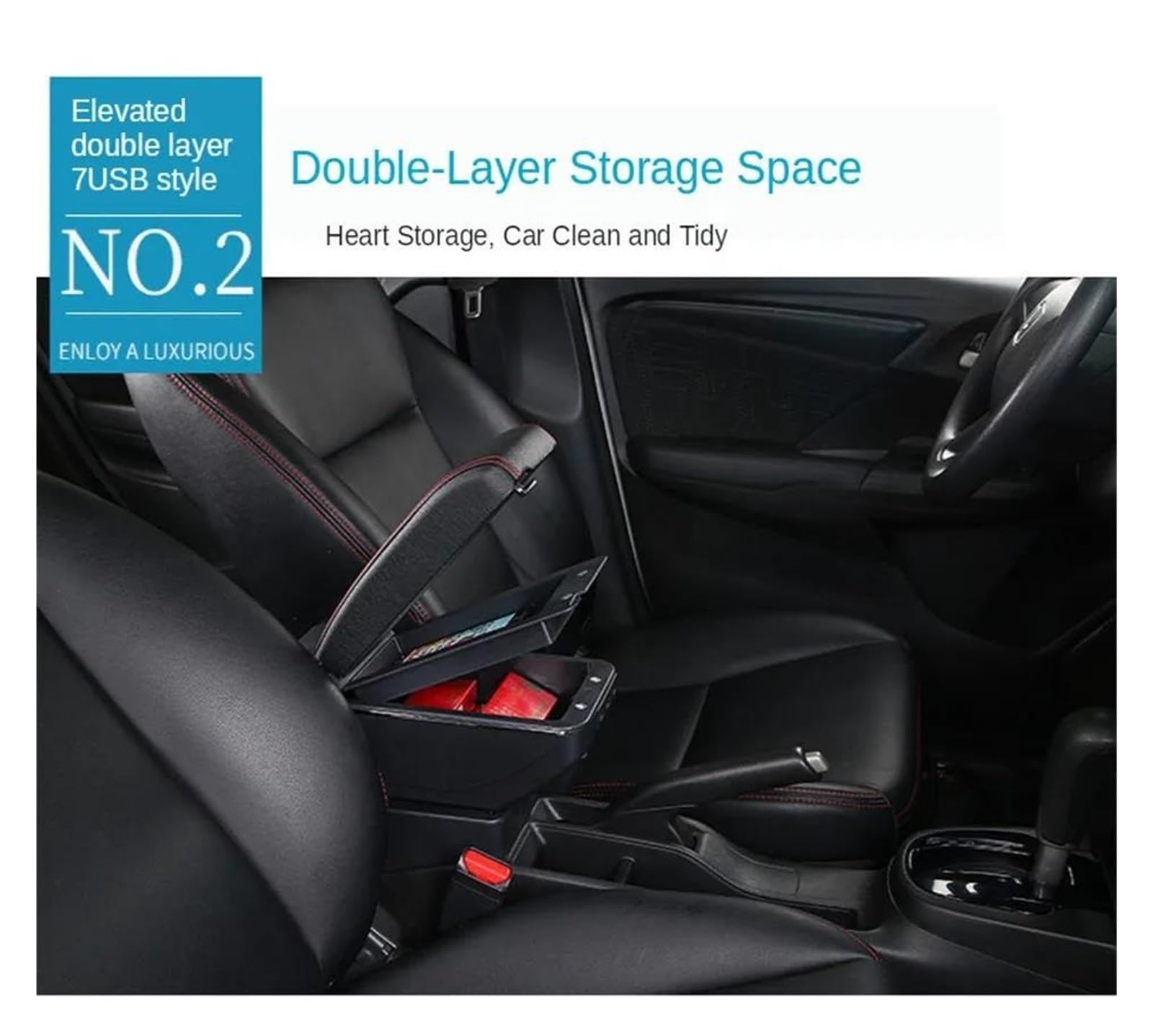 centro consola organizador caja Para MINI Para Cooper R50 R52 R53 R56 R57 R58 F55 F56 F57 Compartimento Reposabrazos Coche Accesorios Almacenamiento Central(D red line 7USB)