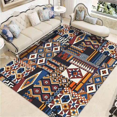 Tapis de sol salon decoration maison géométrique bleu lavable facile