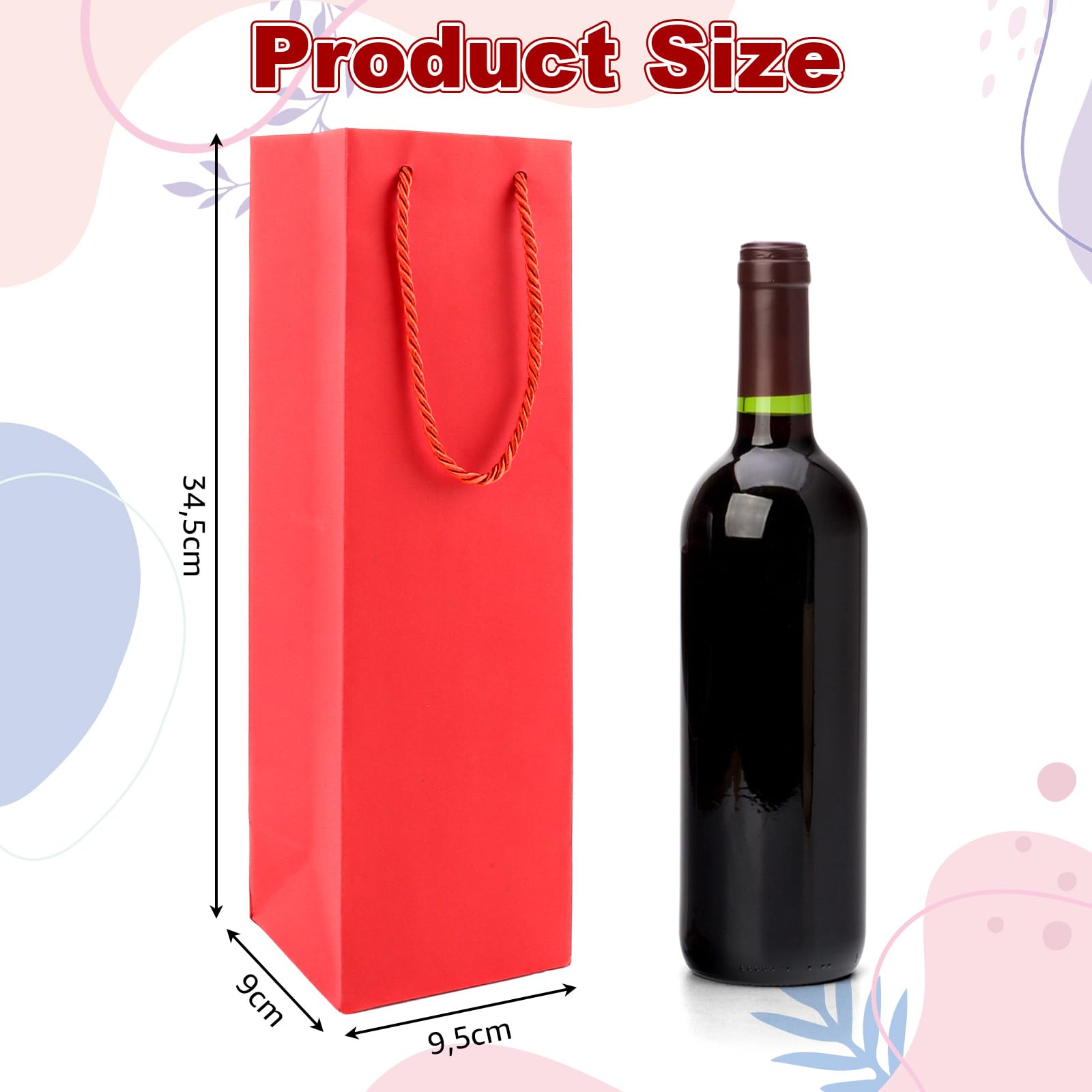 DAJAVE 30 Sacchetti regalo per vino in carta kraft, Shopper porta bottiglia vino Buste con manici, sacchetti per vino in carta kraft per Natale, matrimoni, feste (Rosso)