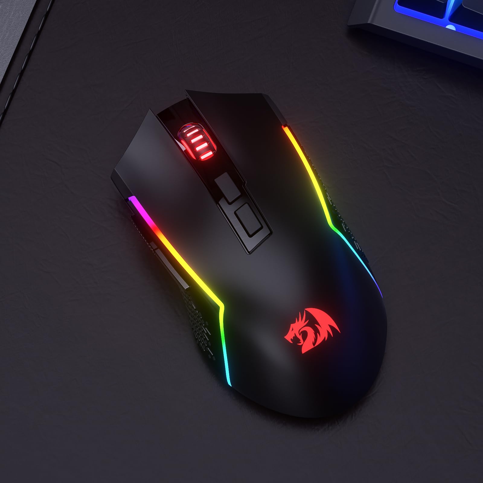 Redragon Ratón inalámbrico para juegos M693 LIT, 8000 DPI con conexión de 3 modos, BT y 2.4G inalámbrico, 7 botones macro, capacidad de alimentación fiable para PC/Mac/Laptop