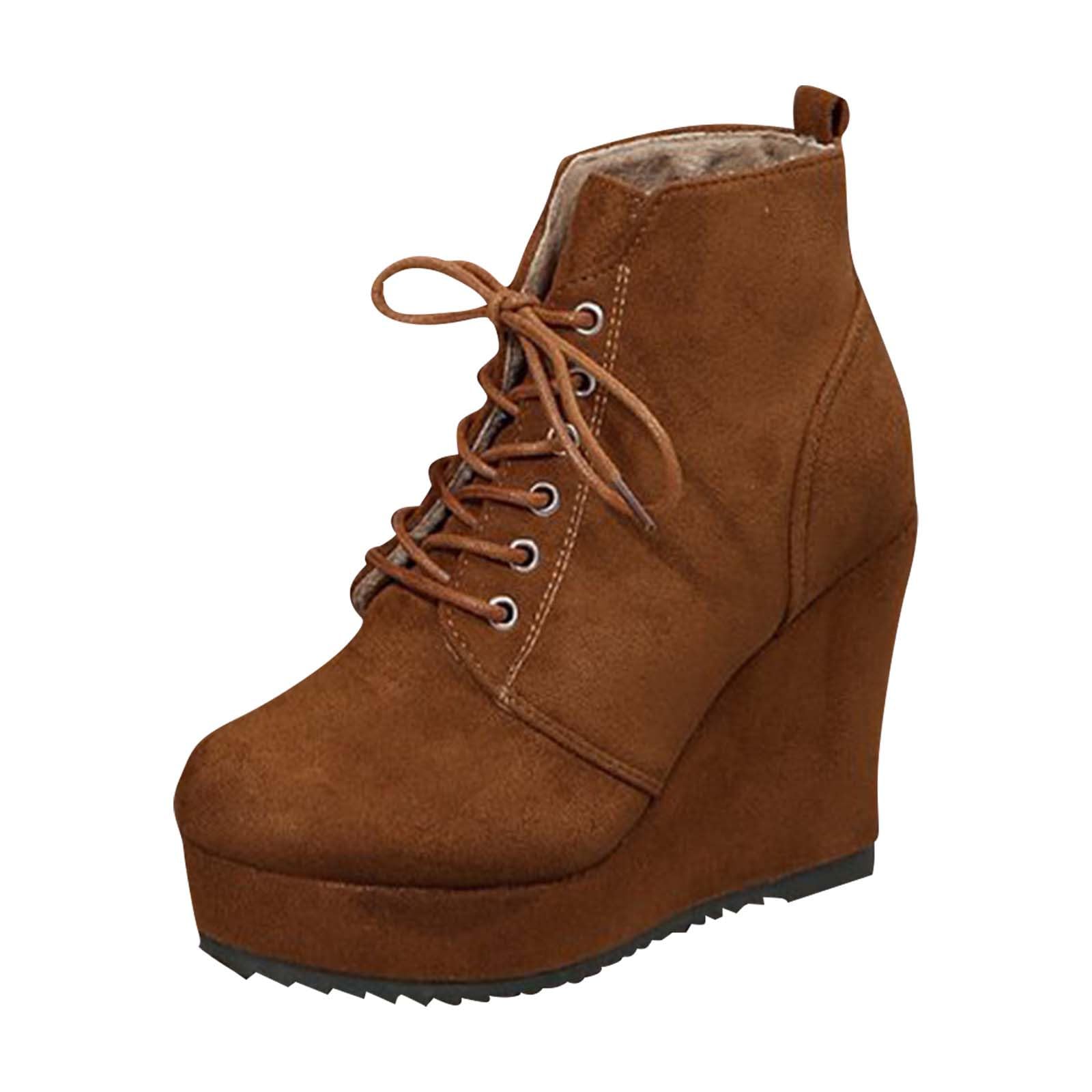 Mid Calf Boots with Belt Buckle and Wedge Heel for A Cool and Edgy Fall Winter Casual Look
