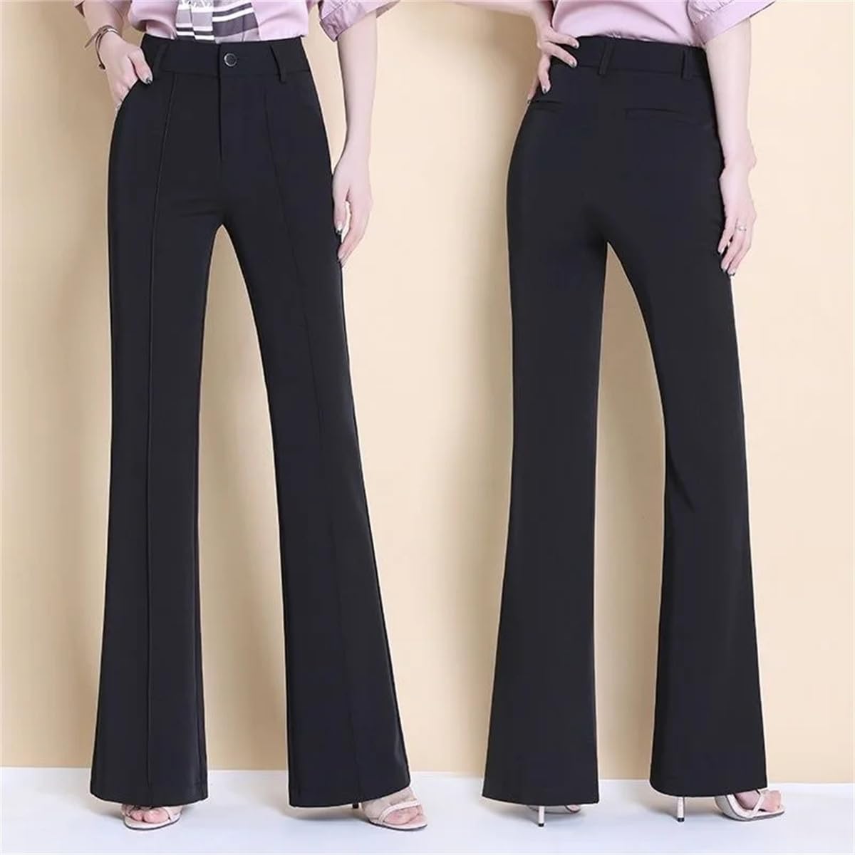 Pantalones acampanados para mujer, casuales, ajustados, de cintura alta, para oficina, pantalones rectos coreanos, elegantes pantalones formales