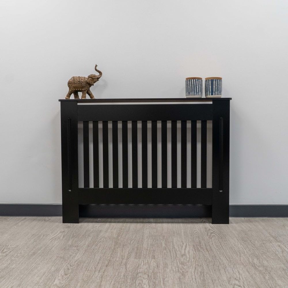 Jack Stonehouse Radiator Cover Black Paint - Over Radiator Shelf Clip On With Vertical Slats - Sturdy MDF Wooden Radiator Covers For Bedroom Or Living Room Furniture - Slim Radiator Cover