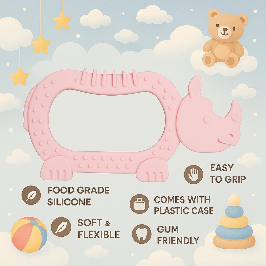 Cute Landings Silicone Teething Toy for Newborn Baby Girls & Boys | BPA-Free, Food-Grade | Gum Relief, Chewing Aid |Teether| Easy-to-Grip Essentials (3+ Months) 2