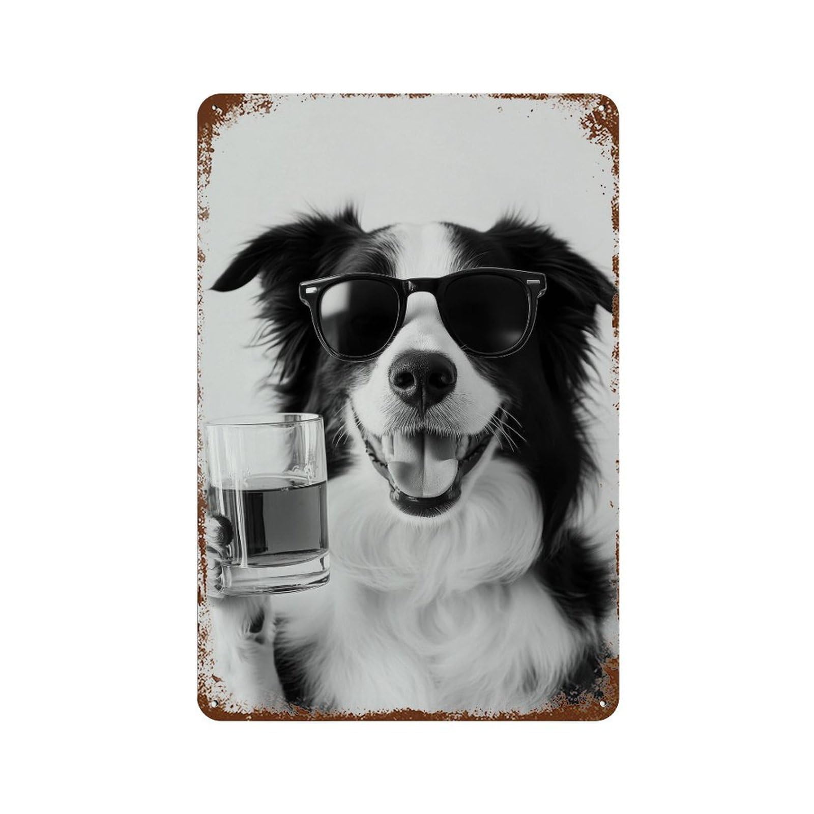 xiaoxiaoshen Funny Border Collie Whiskey Print Wall Decor Art Metal Tin Poster Modern Home Decor Art Home Bar Shop Decorations Vintage Sign 30x20cm