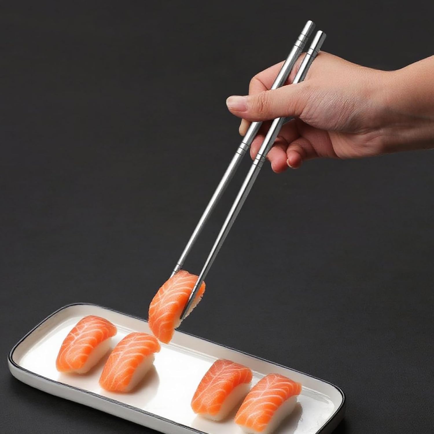 Titanium Chopsticks Set - 5 Pairs Reusable Metal Chopsticks for Cooking, Asian Cuisine, Dishwasher Safe, 9.05 Inch, Gift Box (Mirror surface)
