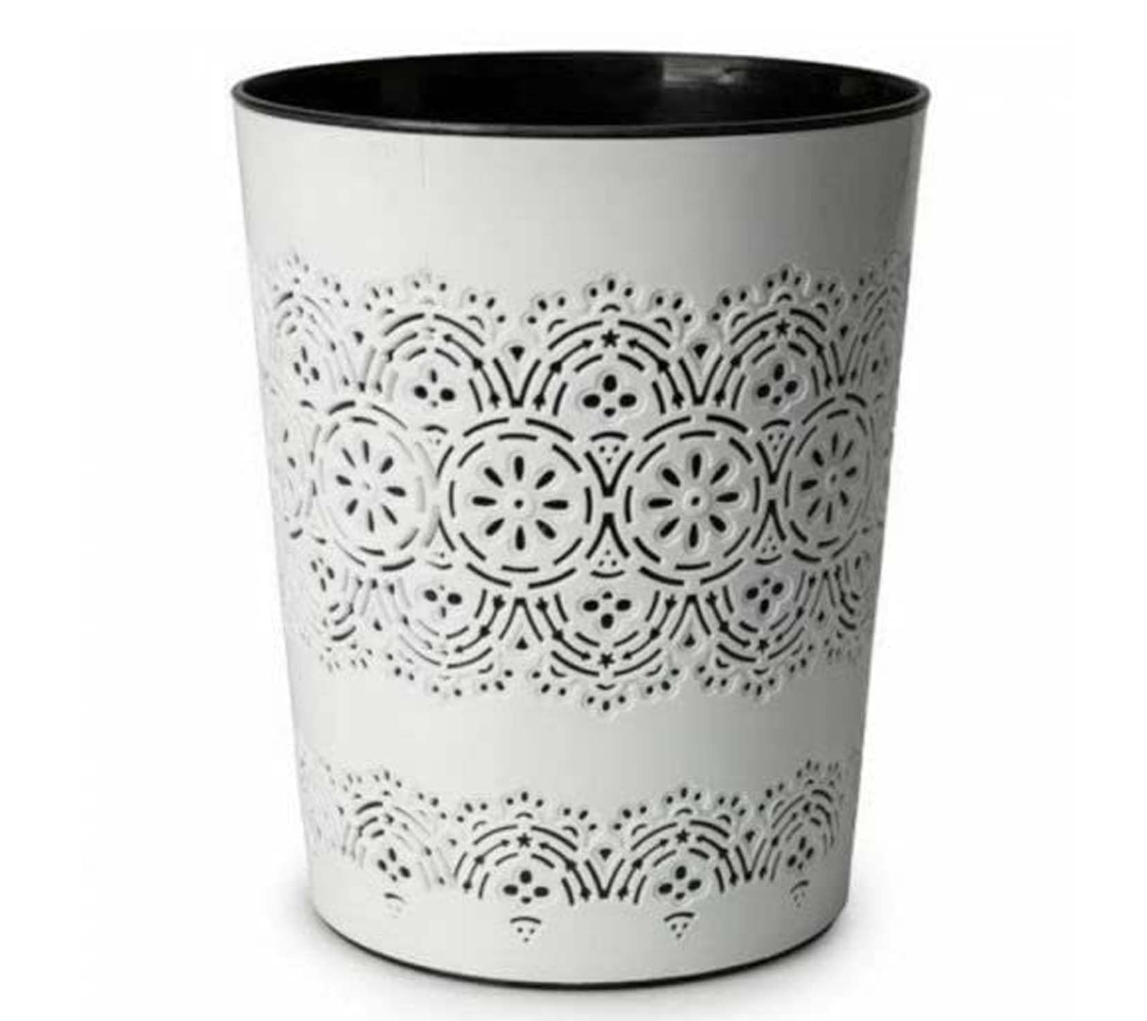 PREMZO Round Flora Bin 9 Liter Basket Container Storage Plastic Waste Paper Small Rubbish Bin Trash for Bedrooms Lounge Kitchen Home Office Bathroom Dormitory Rooms (ICE White)