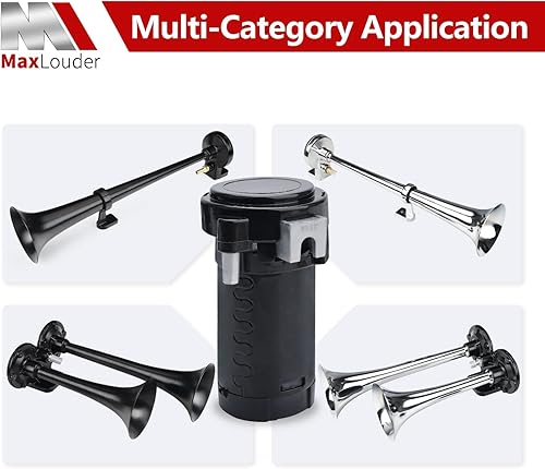 Miniatura 5 de Compresor de aire de 12 V, bomba de aire para bocina, kit de compresor de bocina de automóvil súper fuerte para cualquier vehículo, camiones,