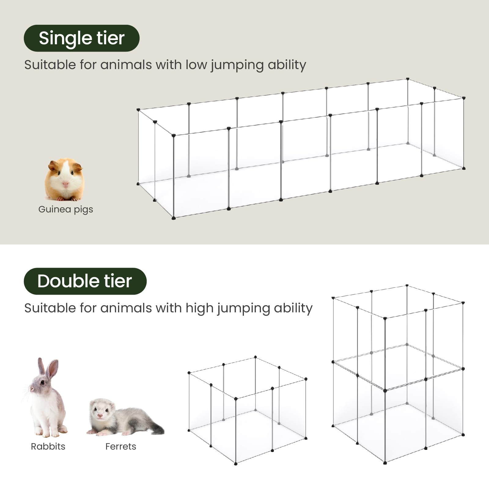 EUGAD Valla para Mascotas, Parque para Animales Pequeños Jaula Modular de Plástico para Conejos, Hamster, Cobayas, Recinto Interior con 16 Paneles (50x70cm/panel) 302 x 72 x 102 cm