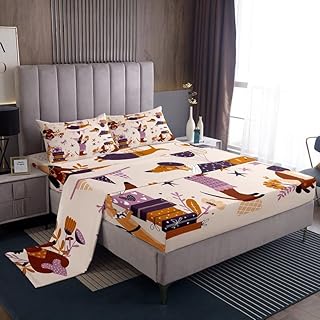 Dachshund Kids Sheet Set Sausage Dog Bed Sheets Set for Boys Children Teens Bedroom Decor Cute Puppy Dog Sheets with Deep Pocket Fitted Sheet Happy Festival Bedding Set Queen Size with 2 Pillow Case