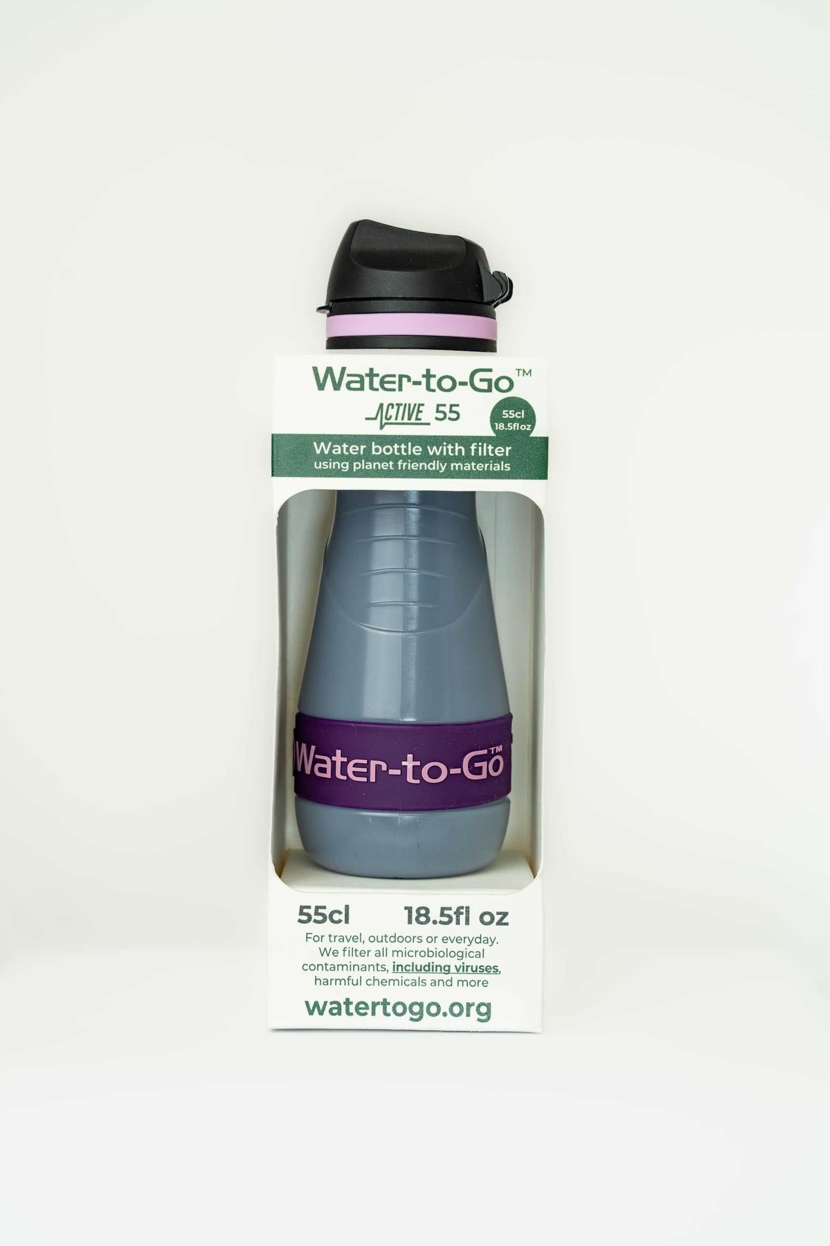 WATER TO GO Borraccia 0,55 L con Filtro - Acqua direttamente da fiume, lago o rubinetto | Ultraleggera e senza BPA | Capacità di filtraggio 200L | Perfetta per viaggi, kayak, campeggio e altro (Rosé)