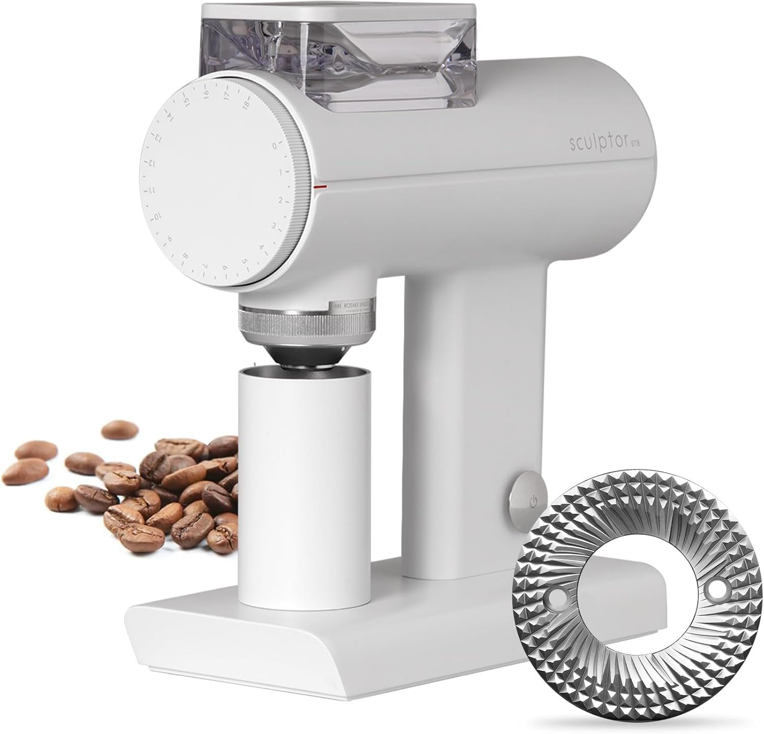 Sculptor 078S Flat Burr Coffee Bean Grinder, Electric Espresso Grinder with Stepless Coarseness Adjustment, Suitable for Espresso, Pour over, French Press, Cold Brew - White