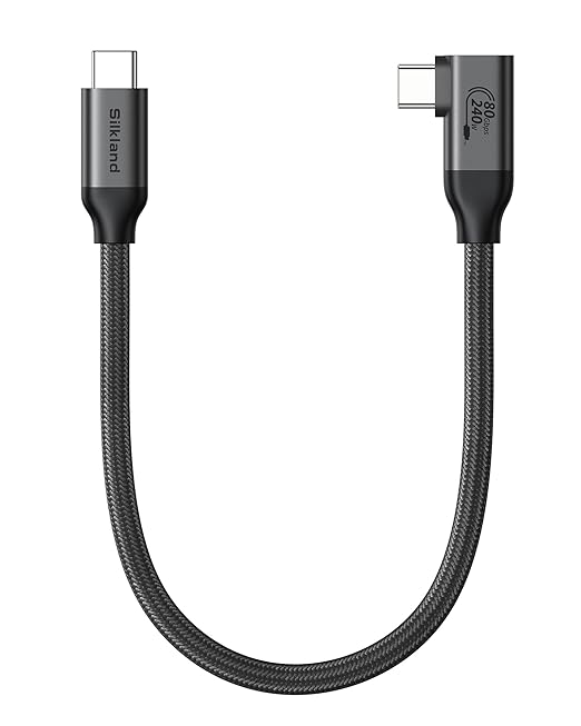 Silkland 80Gbps Right Angle USB 4 Cable for Thunderbolt 5 Cable 1FT, 120Gbps Bandwidth for 16K/Dual 8K, 240W, 90 Degree Braided USB C Video Cable Compatible Thunderbolt 4/5, MacBook M4 Pro,Dock,eGPU