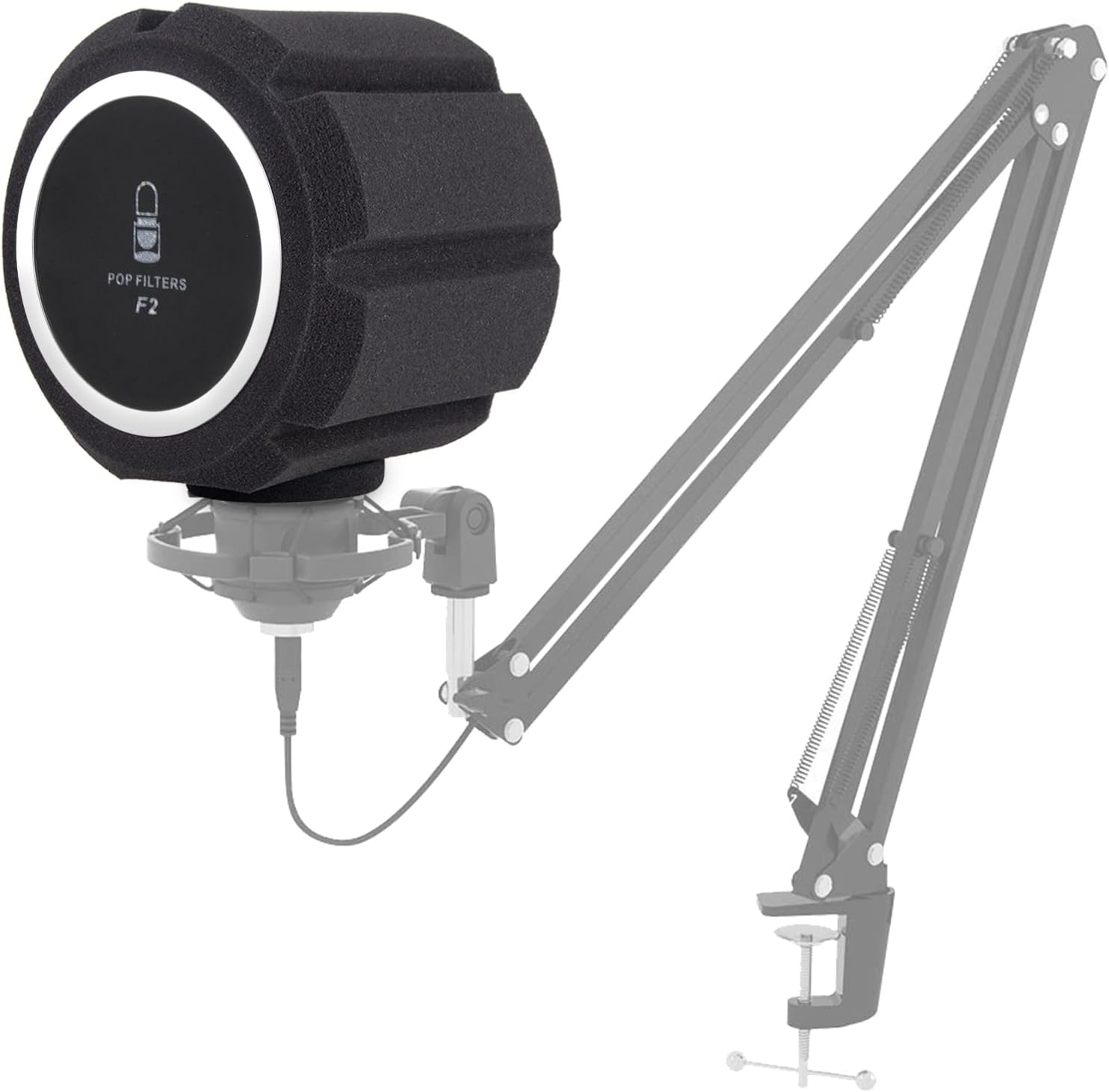Facmogu Large Microphone Pop Filter Shield for Mic Stand, Microphone Foam Screen Pop Filter, Sound-Absorbing Foam Windscreen Mic Cover Vocal Pop Shield for Indoor & Outdoor Audio Recording, Black