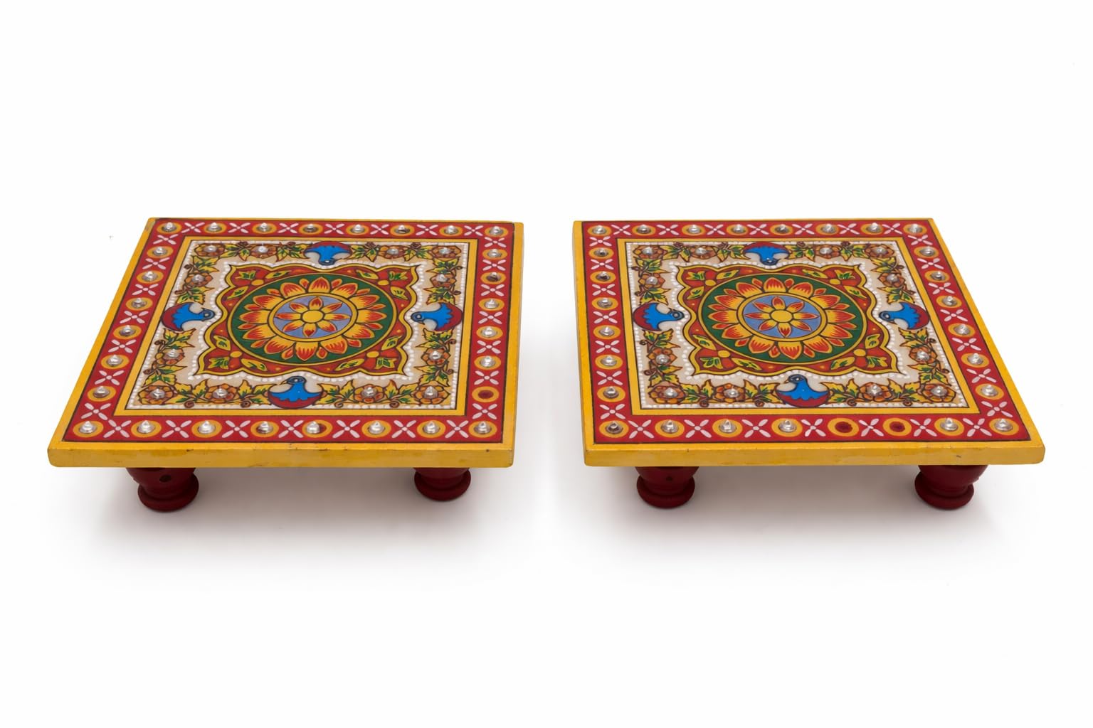 Handcrafted Marble Mini Painting Chowki (Bajot) 4x4 Inch for Home Mandir Pooja | Decorative Idol Stand | Mini Marble Chowki for God Statue | Set of 2-image-7