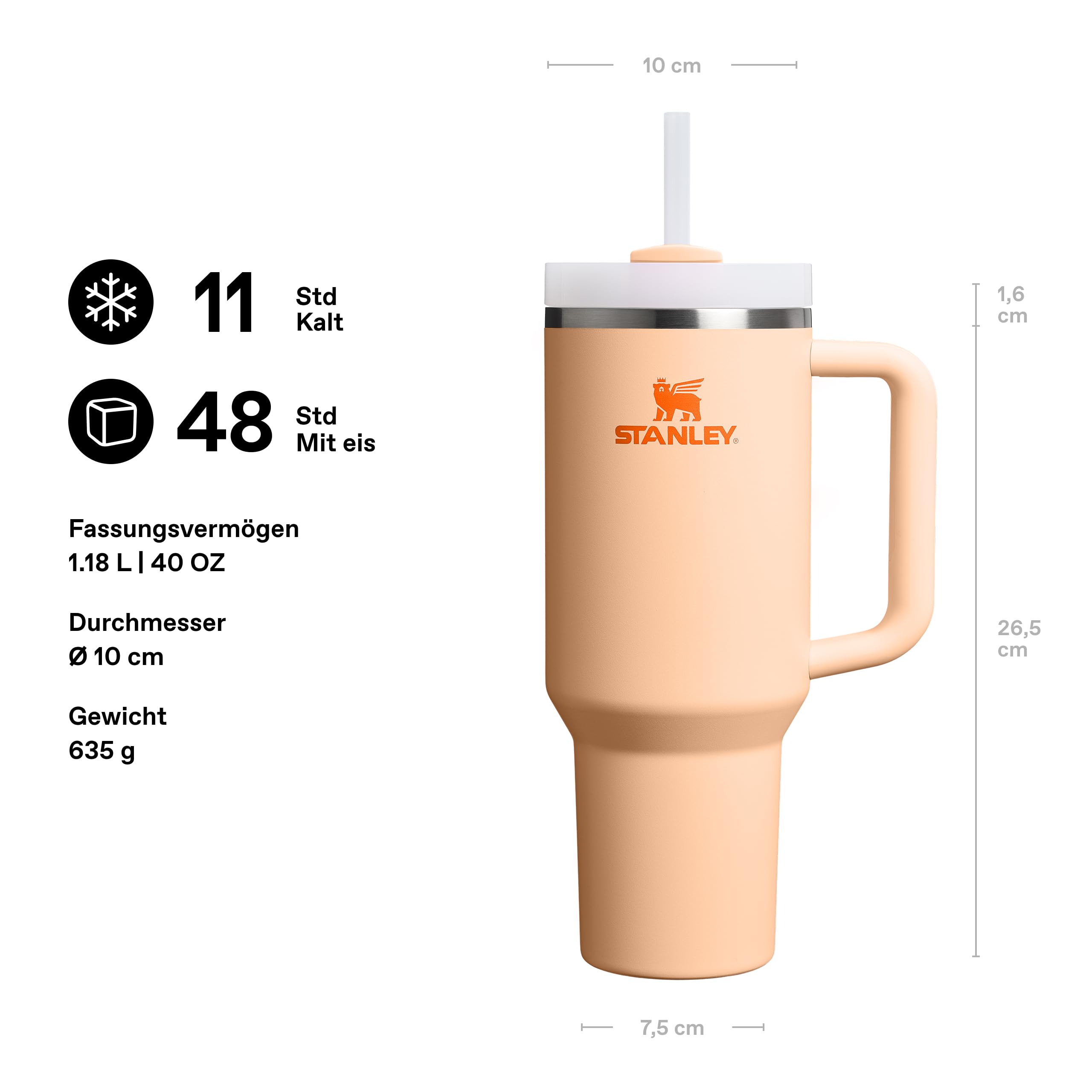 STANLEY 1913 Quencher H2.0 FlowState Trinkbecher 1.2L - Orange Sherbet | Kühlt 11 Std. - 48 Std. eisgekühlt - Mit Strohhalm, Griff und Deckel - Spülmaschinenfest - BPA-frei