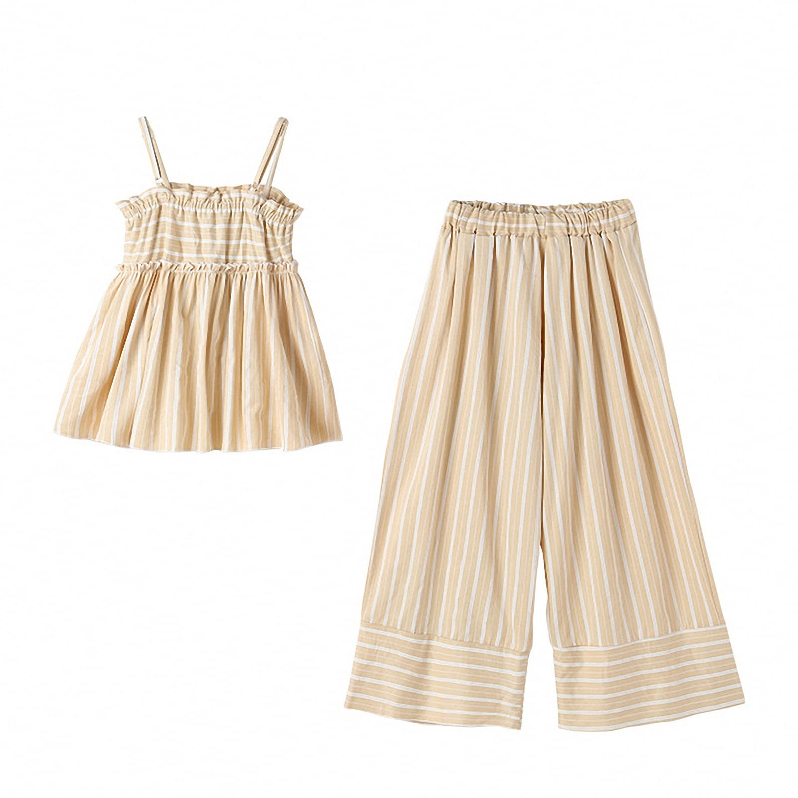 Straps-top für mädchen + Hosenanzug mit weitem Bein,ose und schulterfreie dünne Kleidung für mittlere und große Kinder, Sommer Strandurlaub Mode zweiteiliges Set