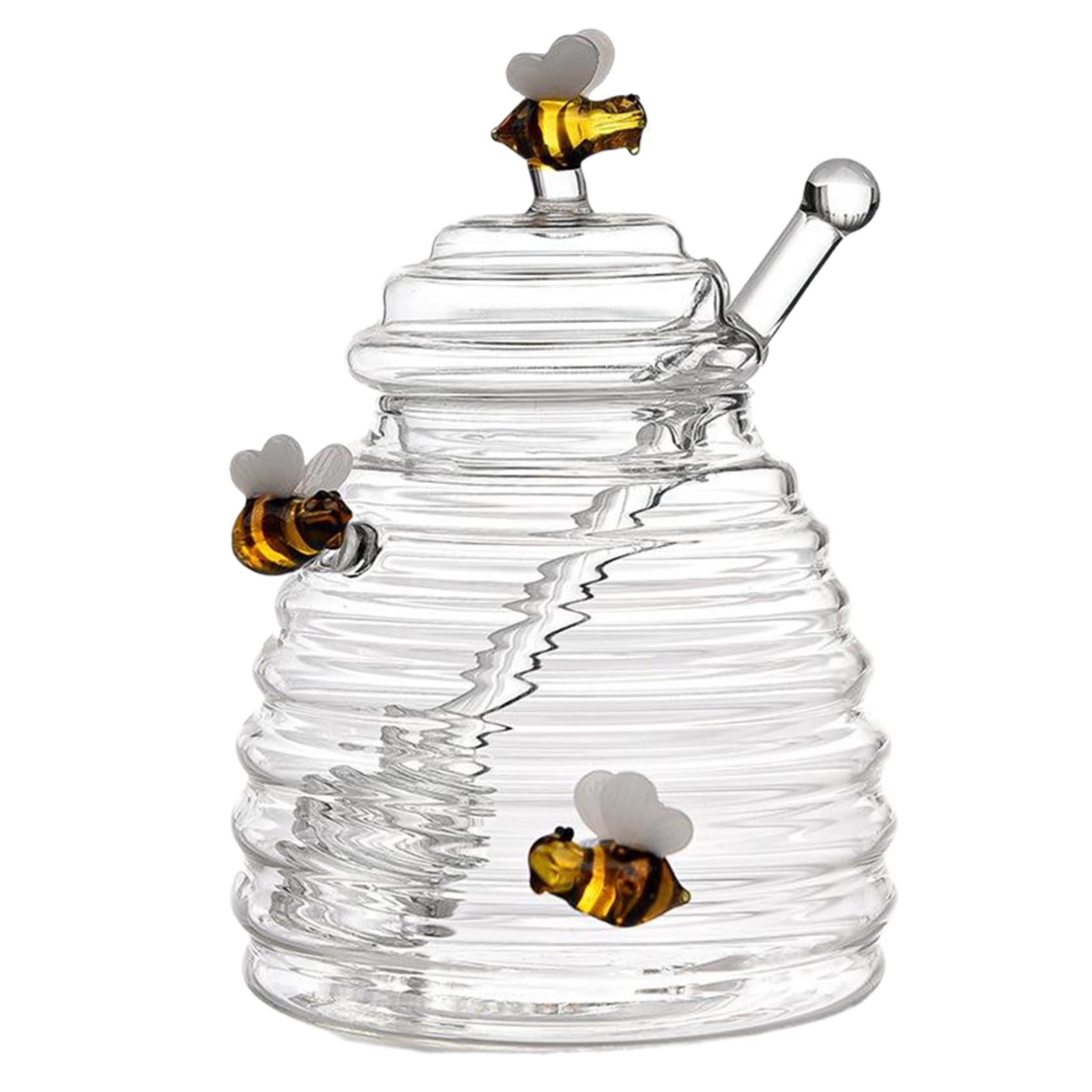 1 set di vasetti per miele con api carine da 500 ml con mestolo e coperchio coperchio vaso per miele e gocciolatore barattolo trasparente per miele con merlo acquaiolo per conservare miele e sciroppo