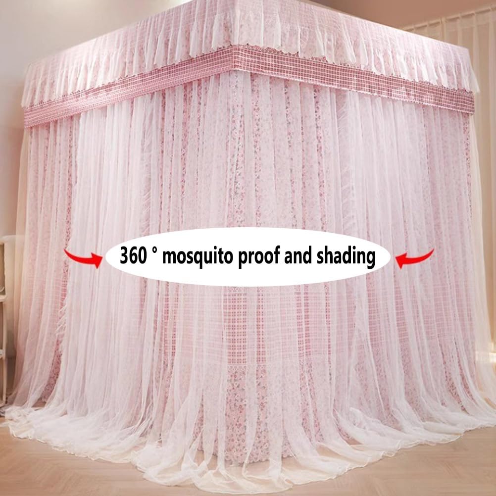 Zanzariera a baldacchino di Lusso a Doppio Strato - 1,8 m/6 Piedi, Tenda da Letto Matrimoniale con Supporto in Metallo (Colore: Rosa-1, Dimensioni: Doppio Strato)