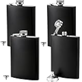 8 oz Stainless Steel Black Hip Flask Set Leakproof Flask with Free Bonus Funnel Great Groommans or Bridal Wedding Gift, Set of 4