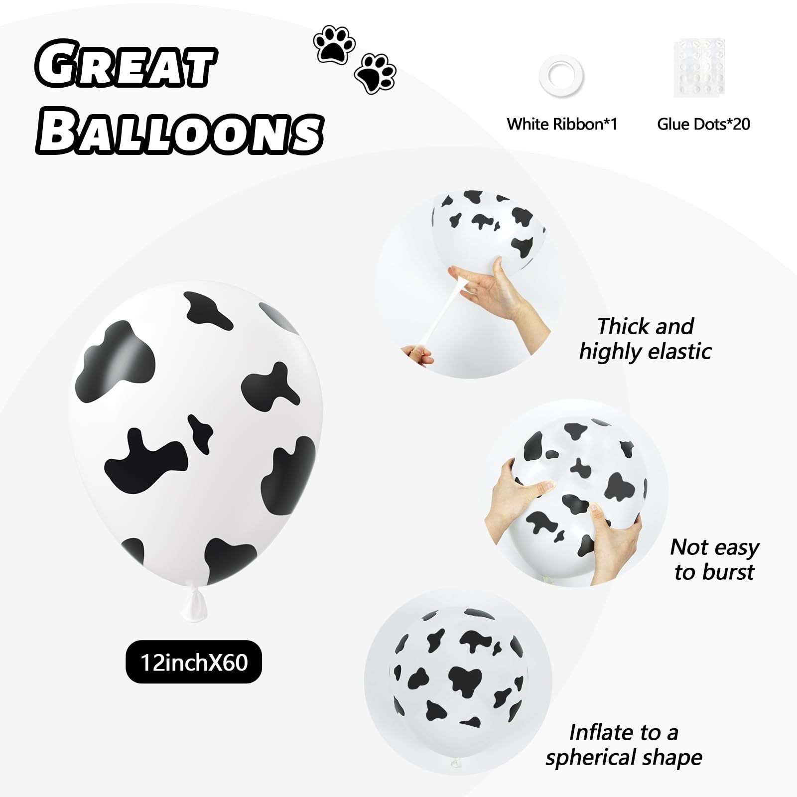 60pcs Cow Print Balloons, Latex Cow Balloons for Farm Cowboy Cowgirl Rodeo Western Baby Shower Birthday Party Decorations