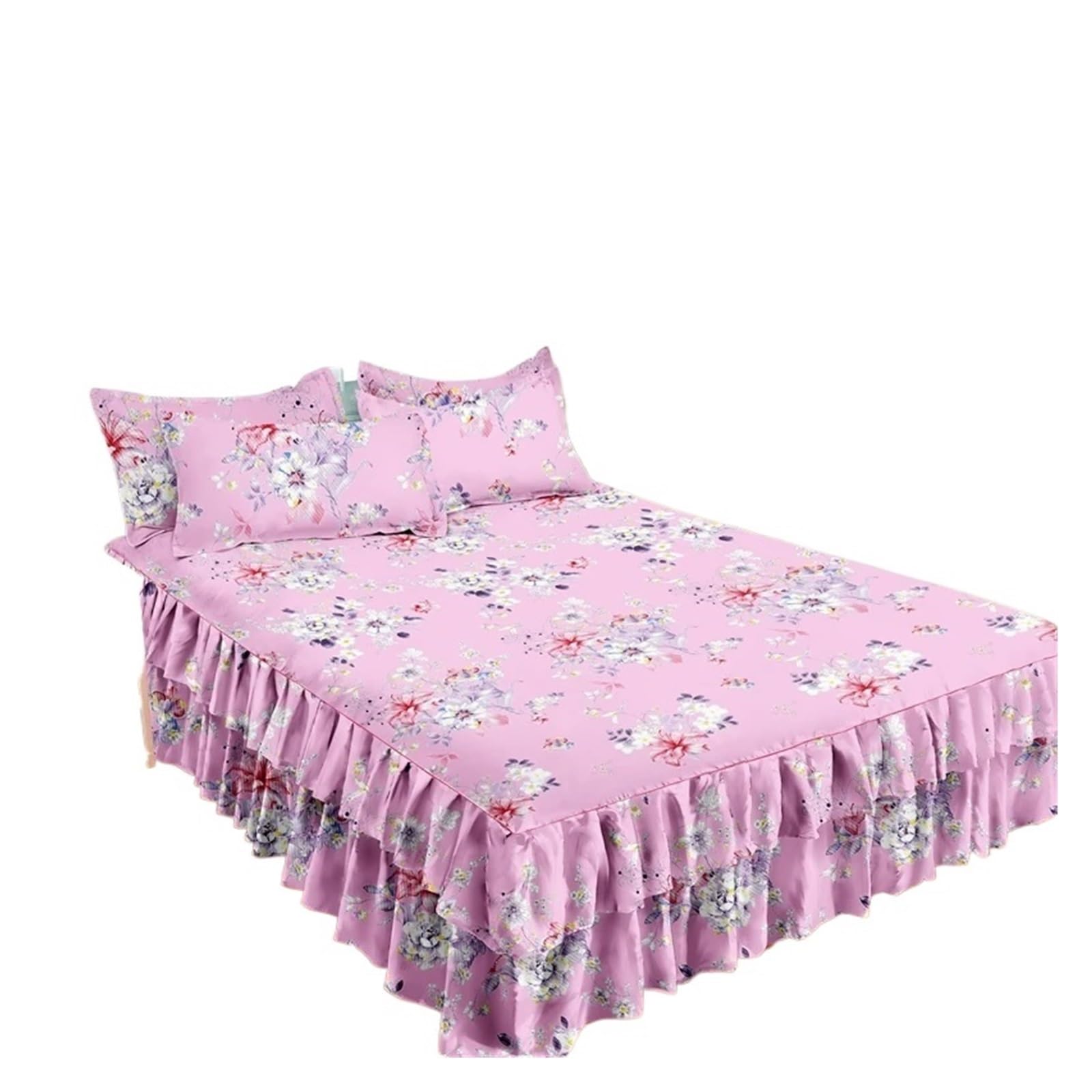 Ruffle Skirt Bedspread Home Textile Printed Bed Bedroom Coverlets Bedspreads Sheets Cover Bedding For use in the bedroom(Color-03,180x200x40cm)