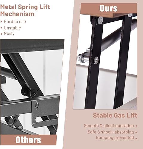 Miniatura 16 de COSTWAY Mesa auxiliar elevable, con compartimento de almacenamiento oculto y 3 estantes abiertos, mesa de té rectangular de cóctel con patas de