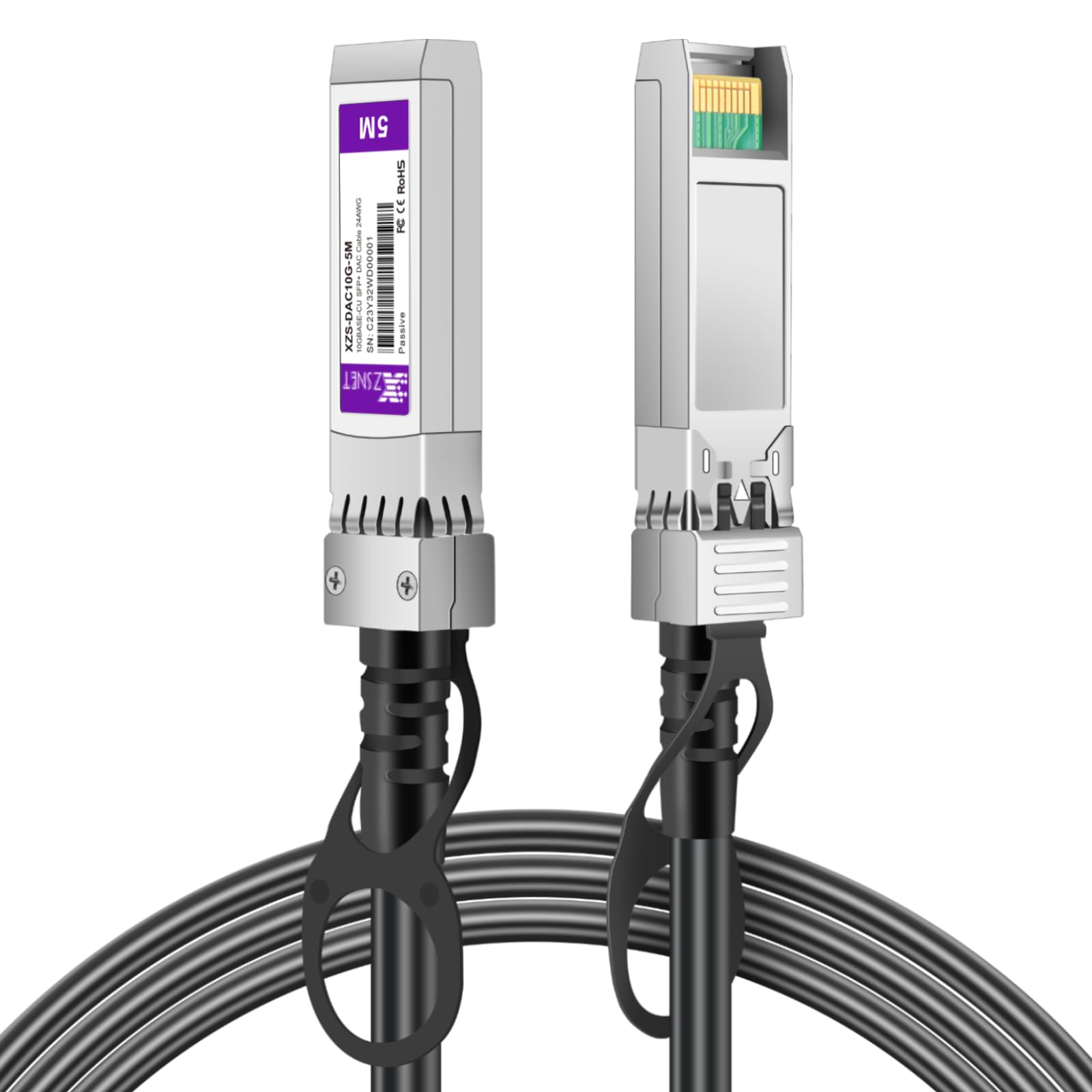 XZSNET 10G SFP+ DAC, 10GBASE-CU SFP+ to SFP+ Direct Attach Copper Passive Twinax Cable Compatible for Cisco SFP-H10GB-CU5M, Ubiquiti UACC-DAC-SFP10-5M, Meraki, Netgear and More, 24AWG, 5M