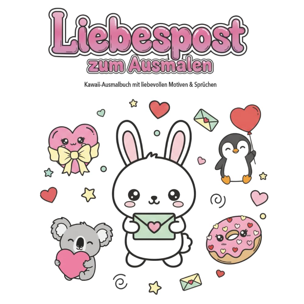 Liebespost zum Ausmalen: Kawaii-Ausmalbuch mit liebevollen Motiven & Sprüchen