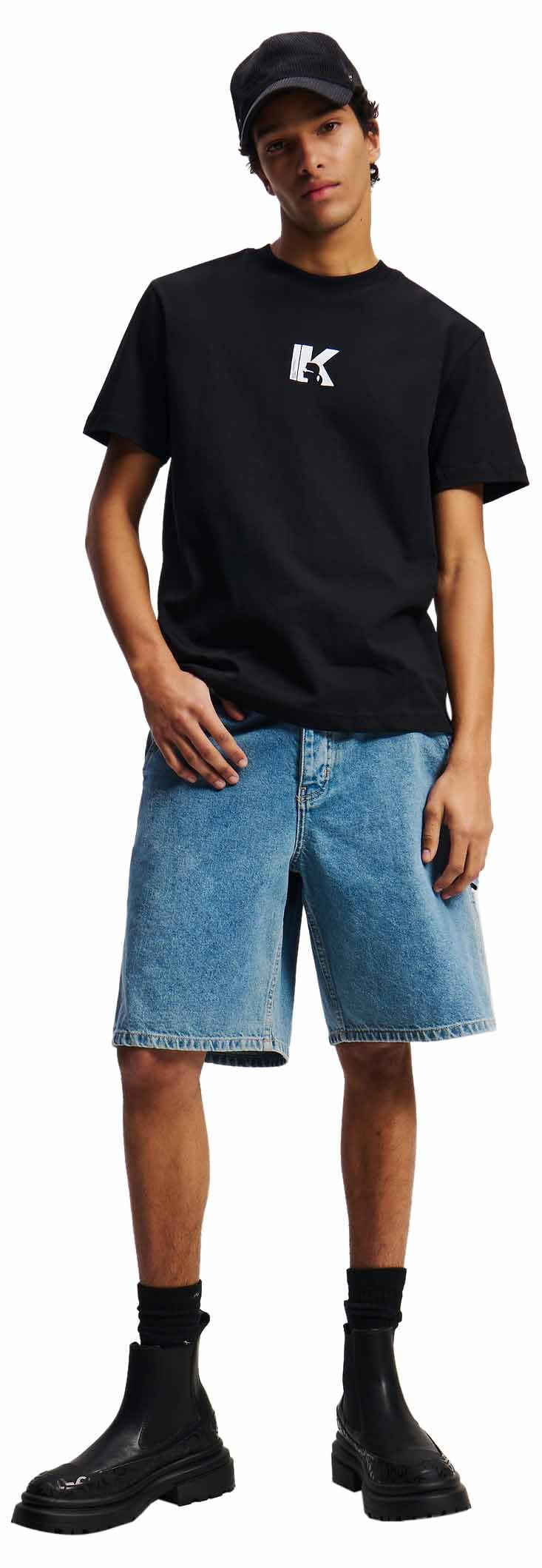 Karl Lagerfeld Jeans, Męskie, Regularny Krój Z Krótkim Rękawem I Logo K, Regularny Krój, Czarny, L