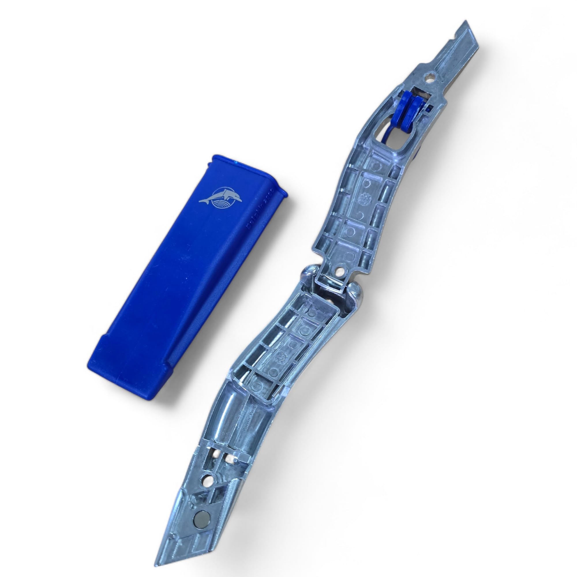 Dolphin 2000 - Mango de cuchillo de corte de alfombras de liberación rápida azul con funda, ajuste de alfombras, recorte de trabajo, sin cuchillas PTL®