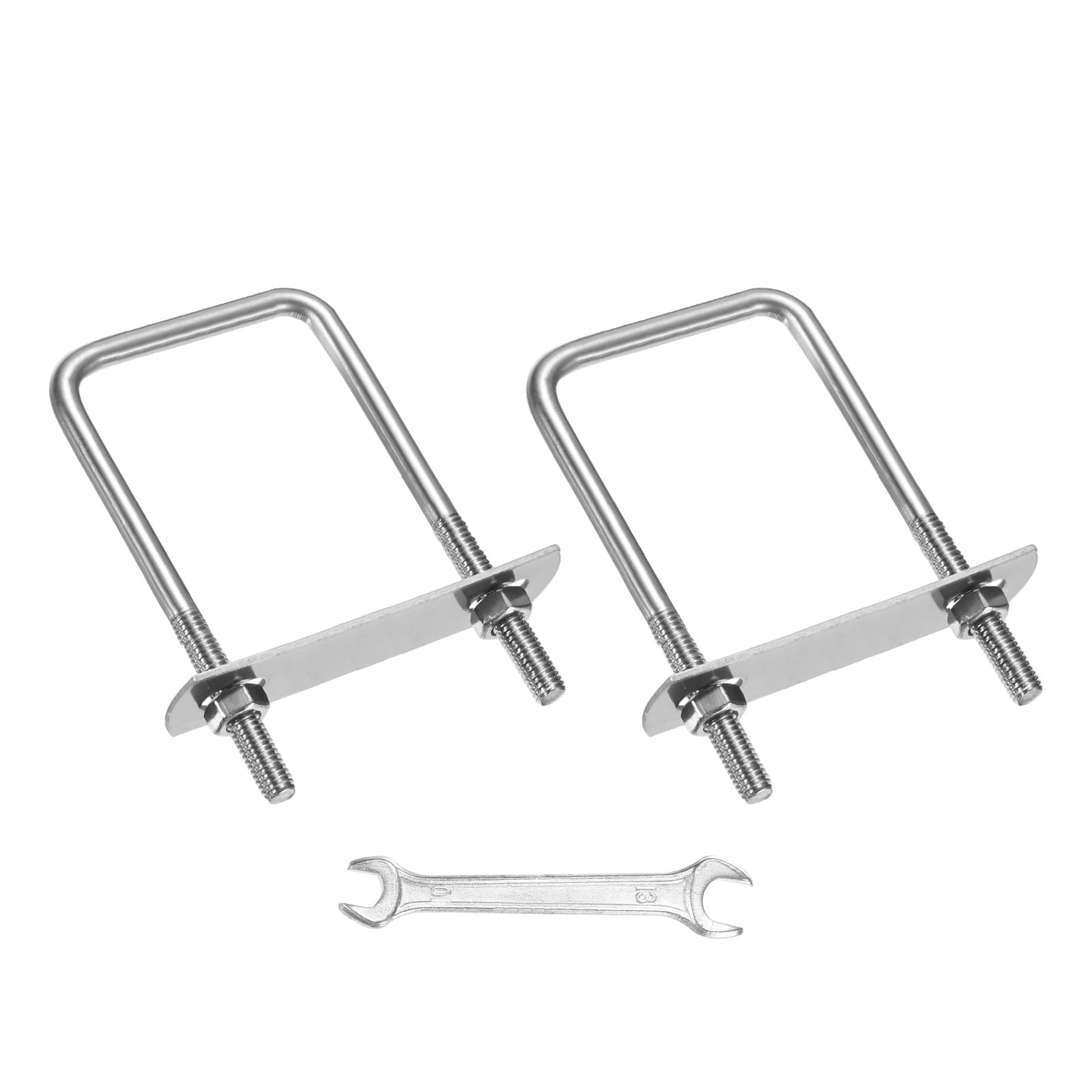 M METERXITY Square U-Bolts Kit (M6x35x70mm, Silver) 2Set Square U Shaped Bolts 304 Stainless Steel with Frame Plates & Nuts & Washers & Wrench, Apply to Ski/Board/Sailboat/Trailer
