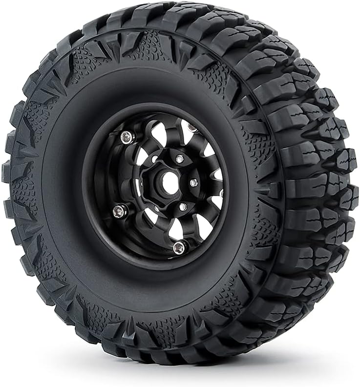 RCLIONS 1.9inch Aluminum Beadlock Wheels and Rubber Tires with Foam Insert for 1/10 RC Car Axial SCX10 90046,SCX10-III,TRX4,D90 (Black)