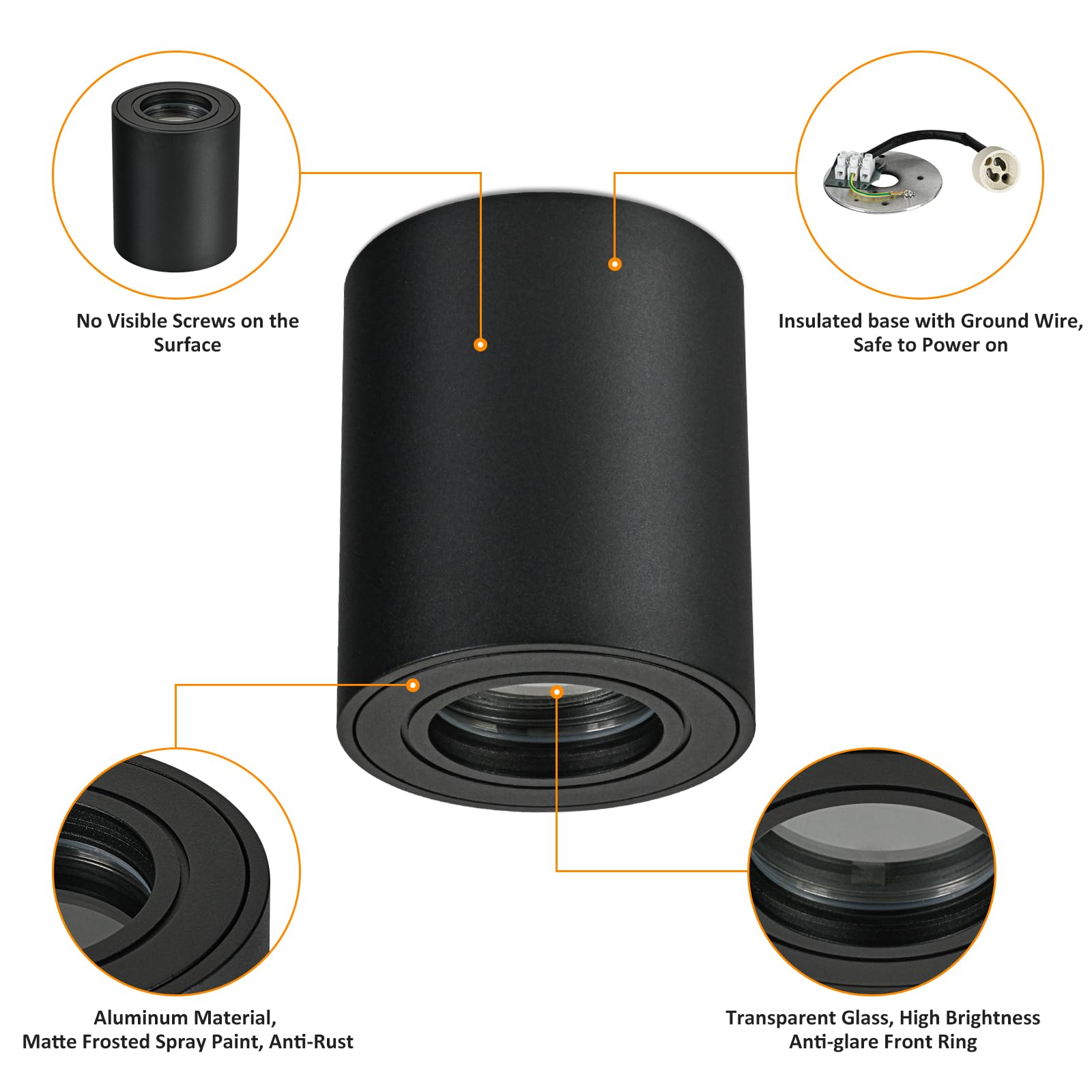 Focos LED Interior Techo Negro IP44, Foco de Techo Superficie GU10, Aplique Techo Impermeable, Downlight Superficie redonda Aluminio, bombilla no incluida para salón dormitorios baño 4 Pcs