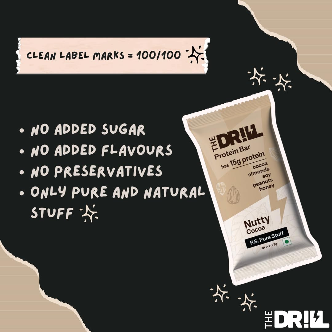 The Drill - Protein Bars, Nutty Cocoa- 15g Protein (Pack of 8) – No Added Sugar, No Preservatives, 100% Natural Ingredients - Only Pure Stuff – Healthy Snack for Gym, Work & Travel — Amazon image 4