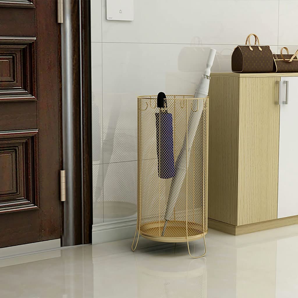 SaryEdge Metal Mesh Umbrella Rack Stand - Modern Round Holder for Entryway with Fixed Hooks, Two Sizes for Canes, Folding Umbrellas, Wrapping Paper - Indoor Um,White-26x26x60cm