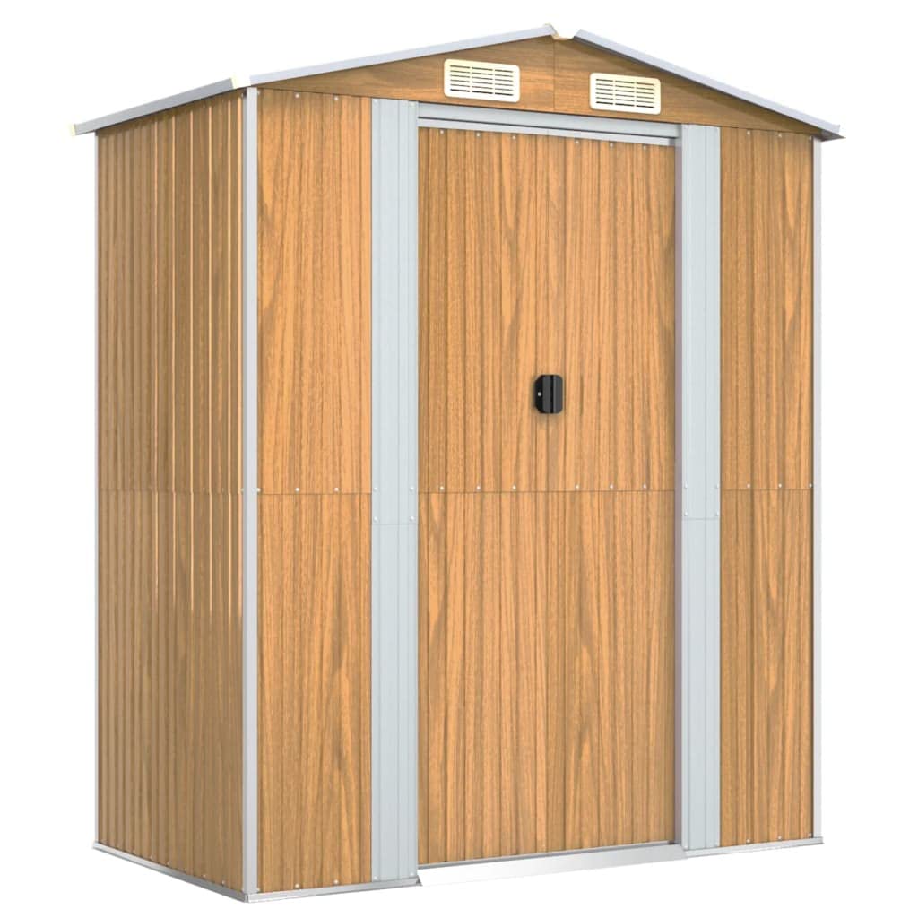 Gartenhaus hellbraun 192 x 108 x 223 cm aus verzinktem Stahl zur Aufbewahrung im Außenbereich mit Schiebetor und Lufteinlass