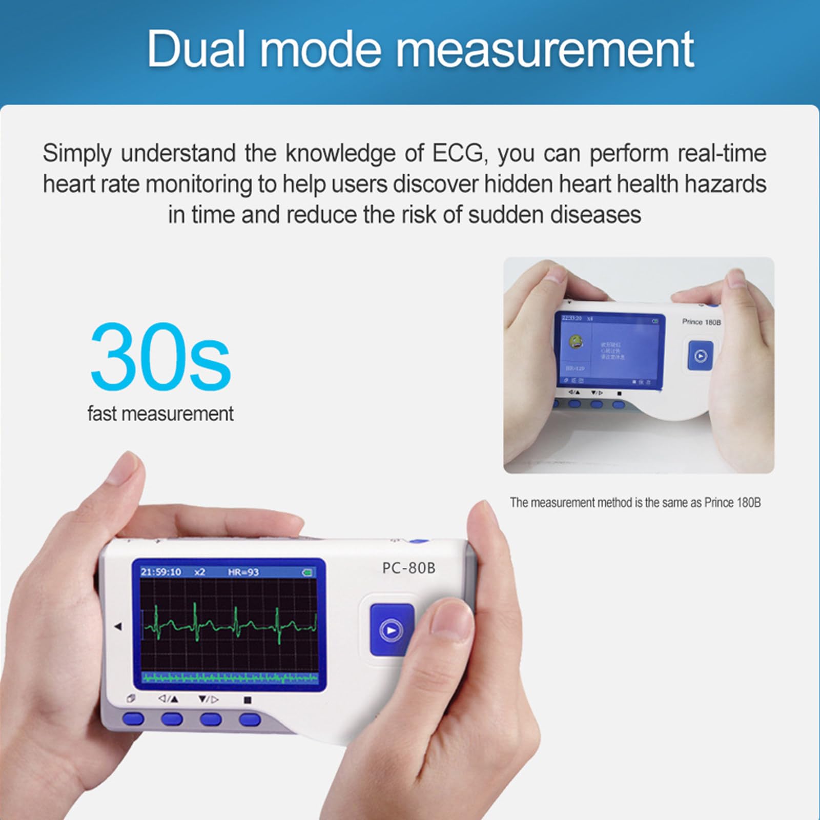 ECG Portatile a 3 Derivazioni con Analisi Algoritmica – 22 Ore di Registrazione Continua, Schermo LCD, Metodi Di Misurazione Rapida (Palmo/Gamba/Torace) in 30 Secondi, 17 Risultati Di Misurazione