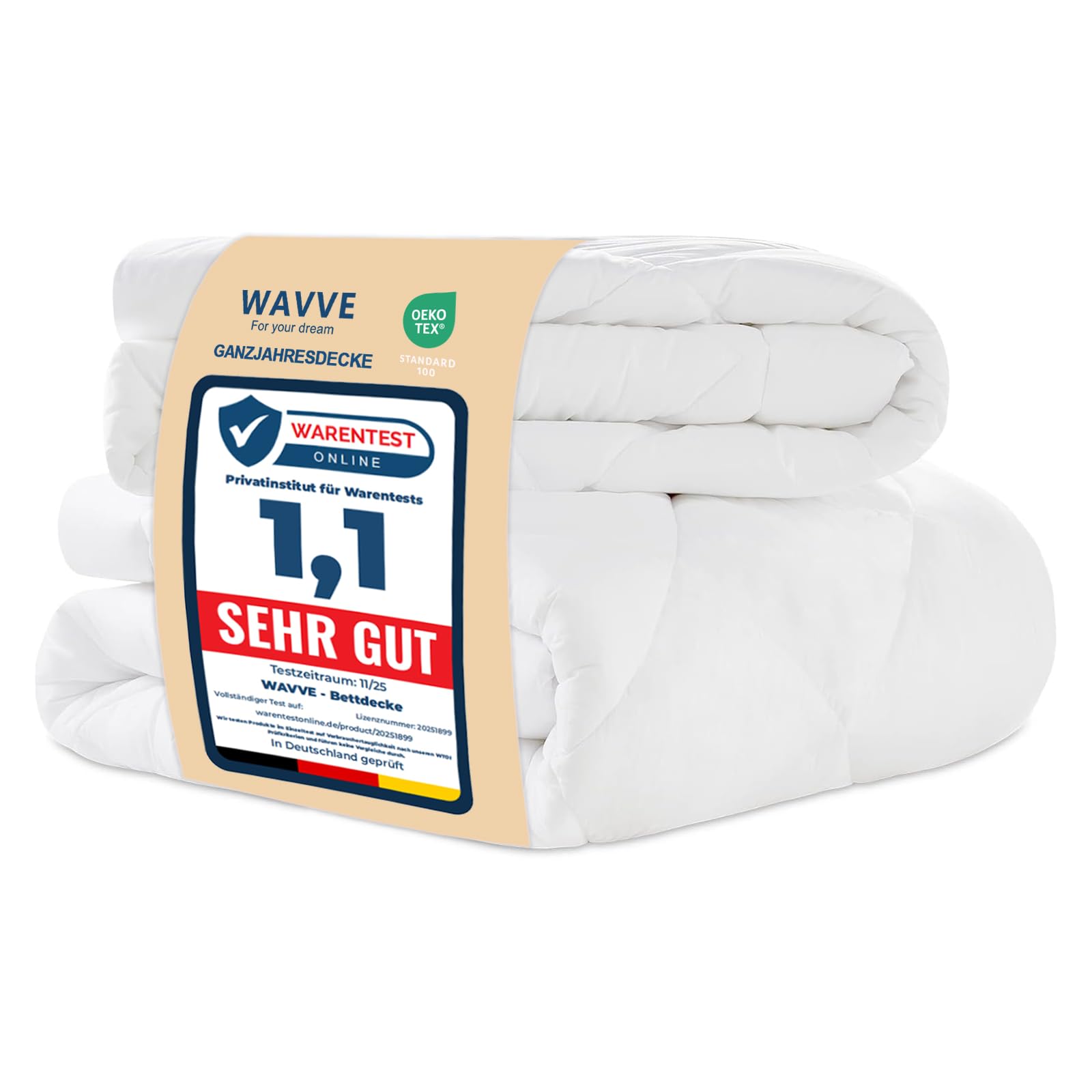 WAVVE Four Seasons Single Bed Duvet 135 x 200 cm, 150 gsm Summer Duvet Set 135 x 200 cm + Spring/Autumn 300 gsm 200 x 135 cm = Winter Duvet 450 gsm, White