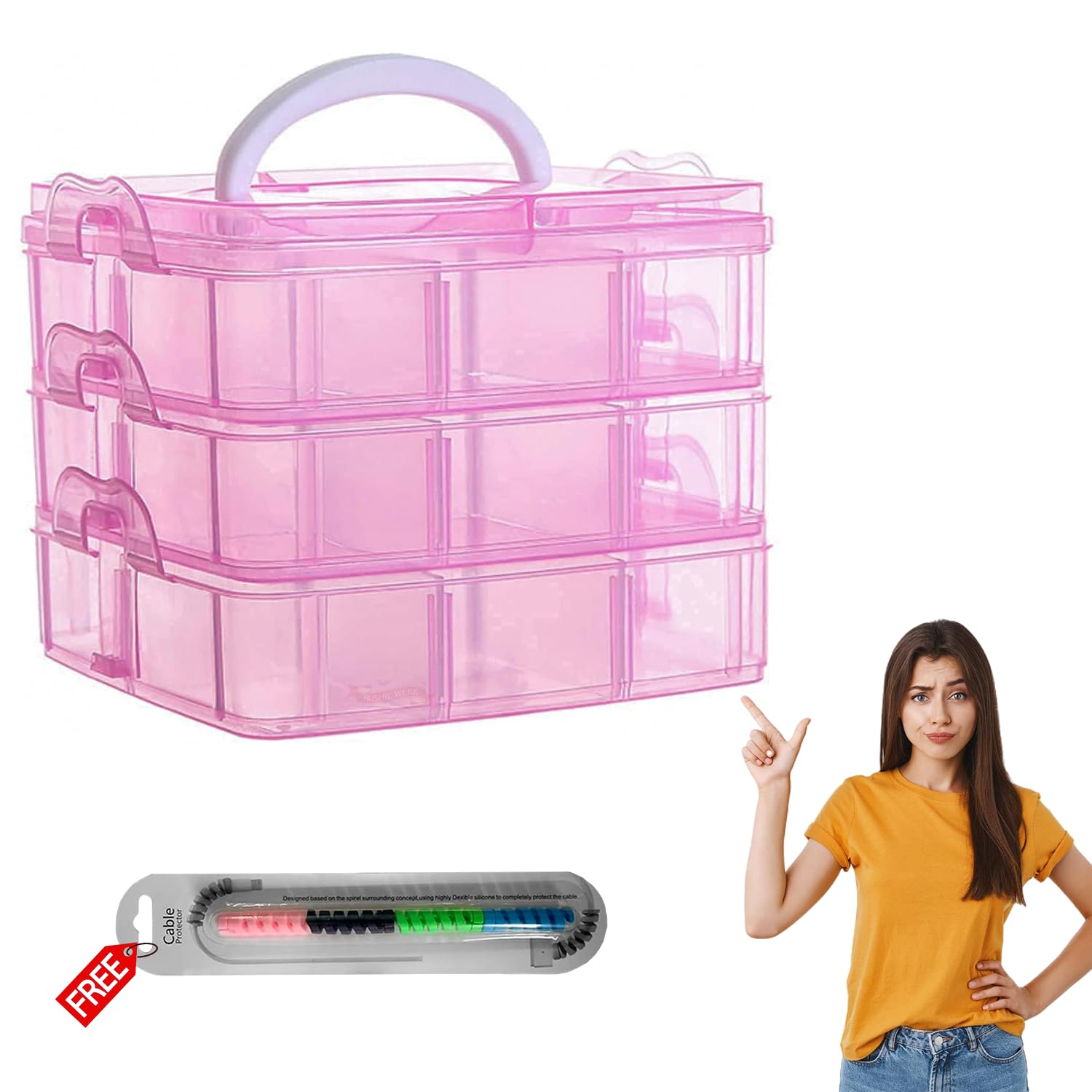 RUSHIL WERE 18 Grid Square Storage Box | 3 Layer | Free 1 Cable Spiral | With Removal Dividers | Detachable | For Jewelry, Craft Beads, Buttons Organizer | Plastic | Pink | 16 x 11 x 14 cm (B0C7HD6D3R) Amazon Price History, Amazon Price Tracker