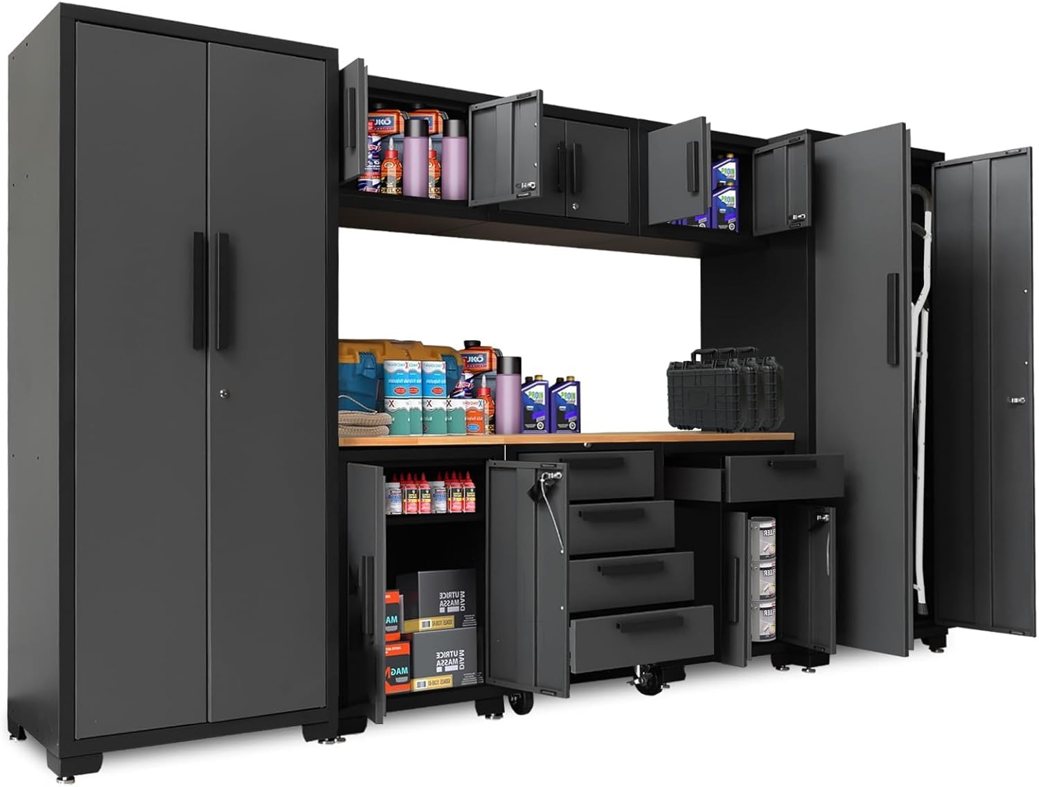 Torin Garage Cabinets Storage System, 9-Pcs Workshop Cabinet Set in Black